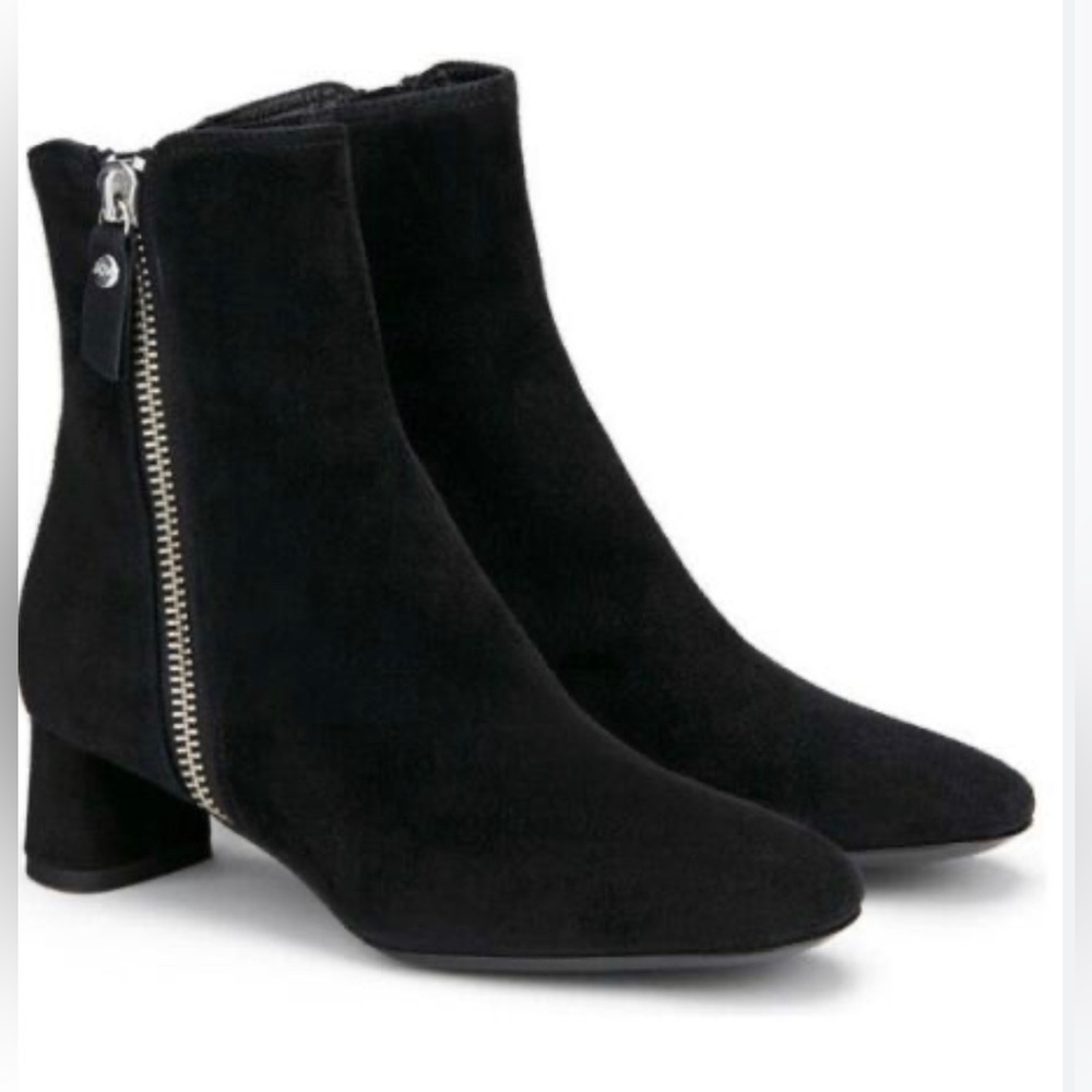AGL Micaela Bootie Black Suede Side Zip Low Heel 8.5 Italy 38.5